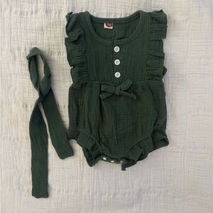 Classic Green Ruffle Baby One-Piece Romper